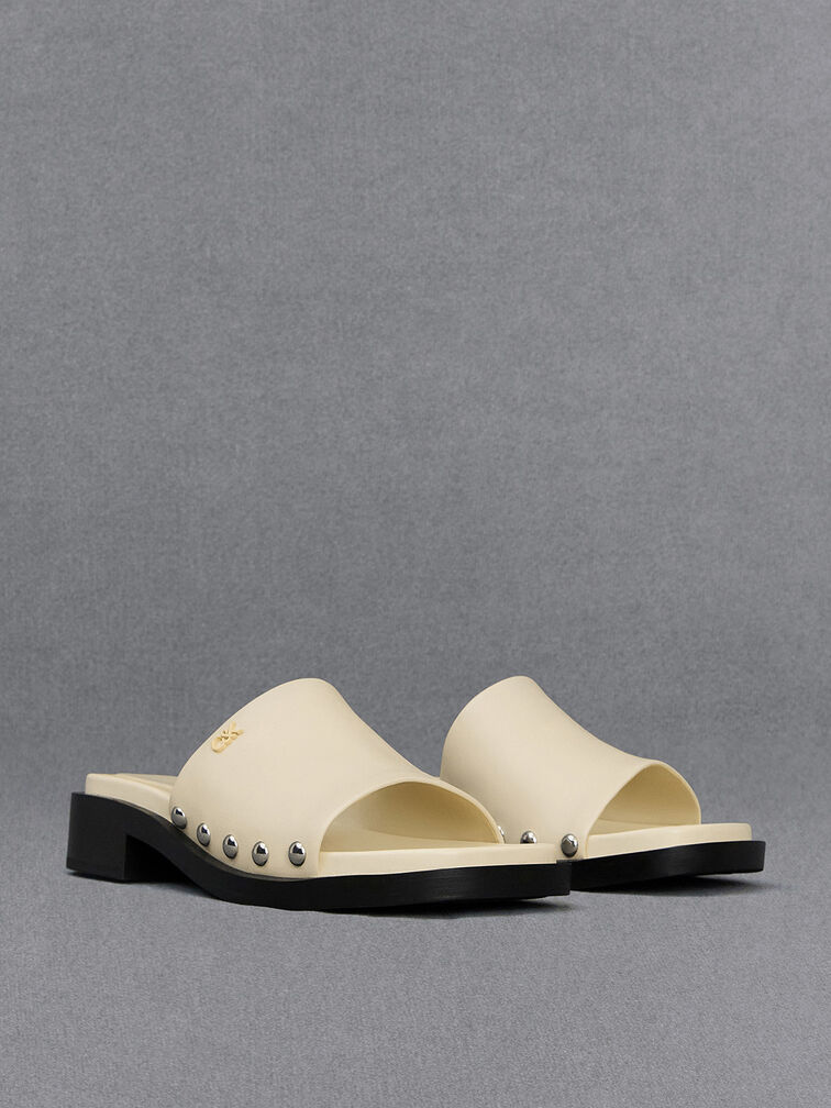Leather Studded Sandals, Chalk, hi-res