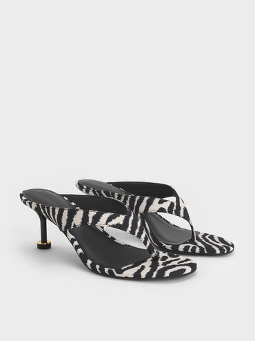 Wynn Zebra-Print Sculptural-Heel Thong Sandals, Animal Print Natural, hi-res