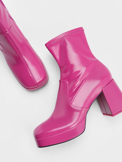 Patent Crinkle-Effect Block-Heel Boots, , hi-res