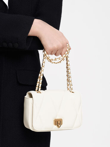 Arwen Quilted Shoulder Bag, White, hi-res