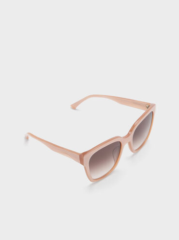 Recycled Acetate Square Sunglasses, สีชมพู, hi-res