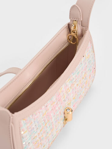 Cesia Metallic Accent Tweed Shoulder Bag, Pink, hi-res
