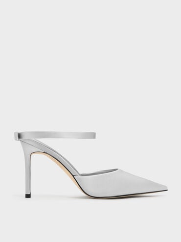 Brantley Bow Pointed Stiletto Mules, Grey, hi-res