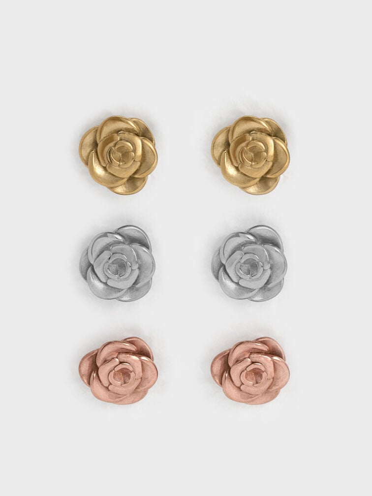 Rosalind Flower Stud Earrings, Brushed Silver, hi-res