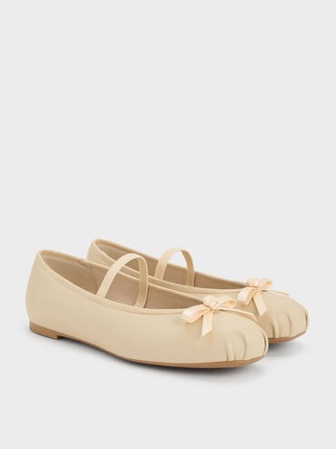 Kelis Rose-Bow Mary Jane Flats, Beige, hi-res