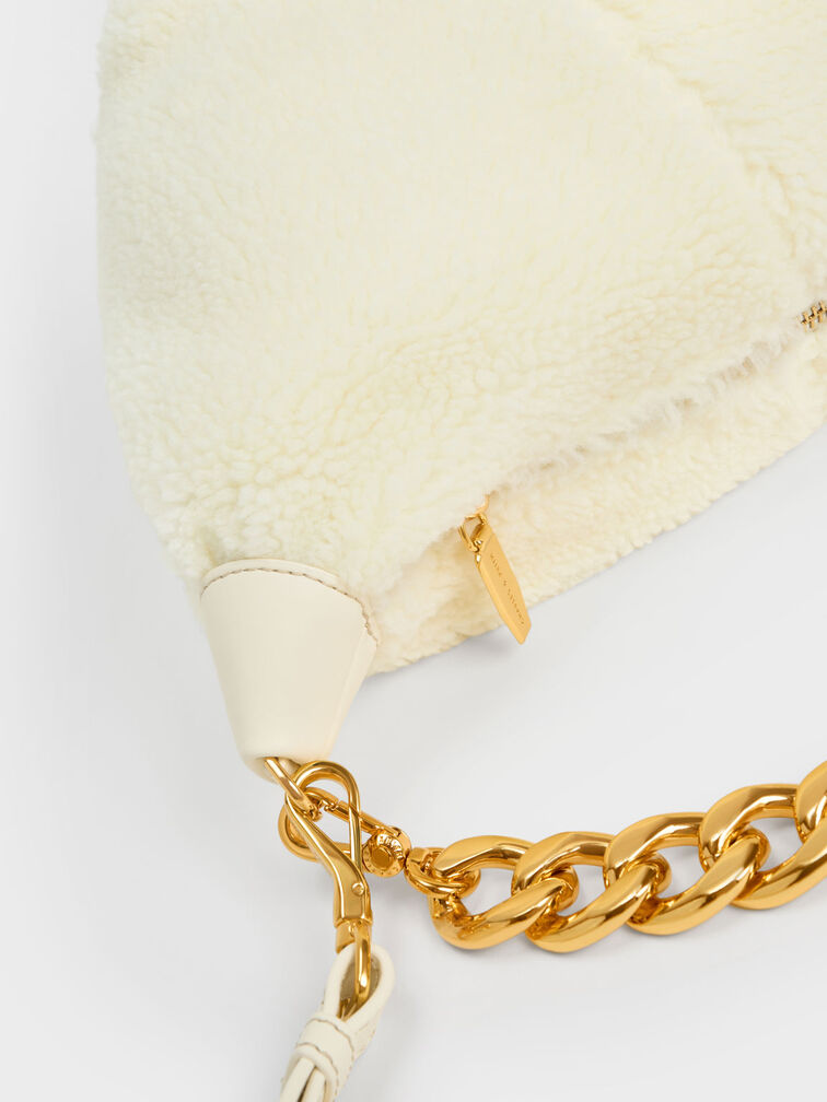 Daki Chain Handle Furry Hobo Bag, , hi-res