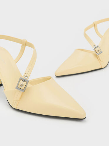 Asymmetric Curved Heel Slingback Pumps, Butter, hi-res