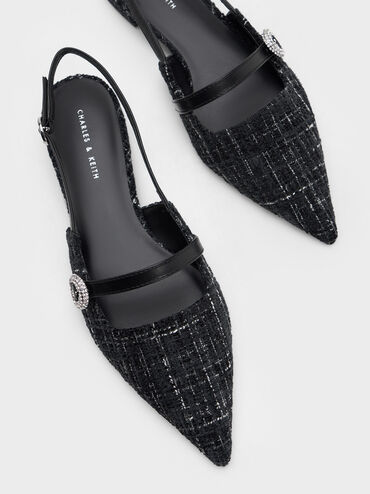 Tweed Crystal-Embellished Slingback Flats, สีมัลติ, hi-res