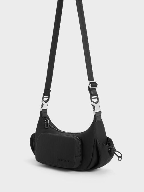 Soleil Nylon Shoulder Bag, สีดำอะไหล่สีเงิน, hi-res
