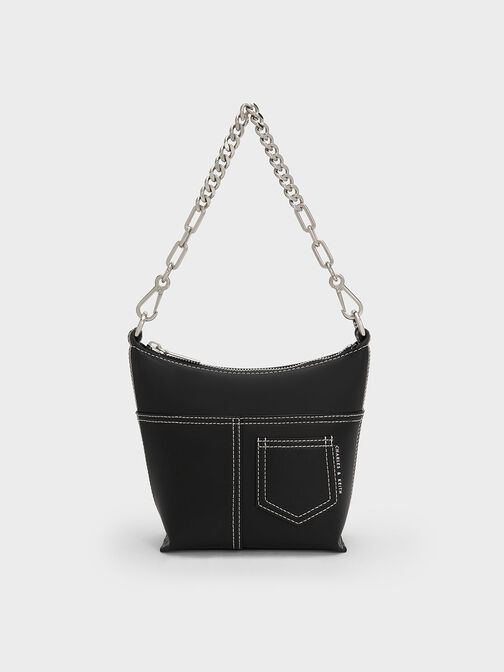 Anthea Contrast-Trim Shoulder Bag, สีดำ, hi-res