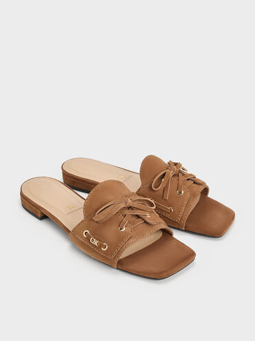 รองเท้าแตะหนังกลับแบบสวมดีไซน์แบบผูกเชือกรุ่น Kori, สีคอนยัค, hi-res