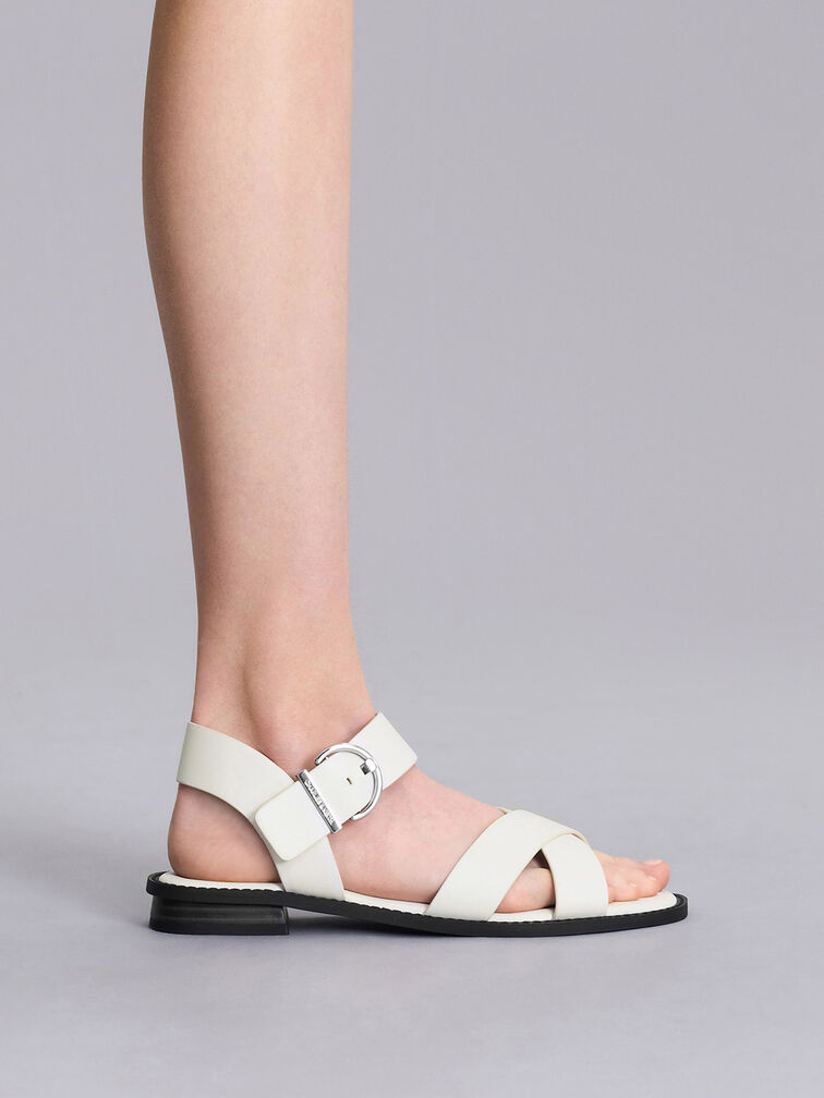 Crossover Strap Sandals, สีขาว, hi-res