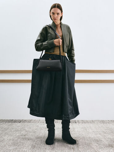 กระเป๋าสะพายไหล่ดีไซน์สายแบบคู่รุ่น Deyna, สีดำ, hi-res