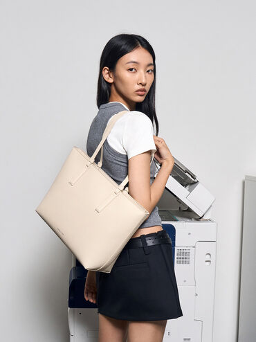 กระเป๋าโท้ทรุ่น Noelle, สีไอวอรี่, hi-res