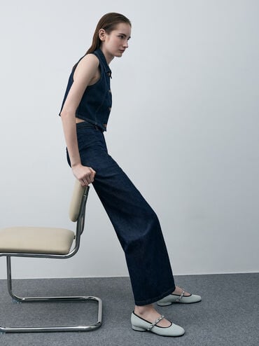 Denim Braided-Strap Mary Janes, Light Blue, hi-res