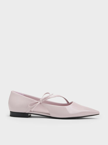 Patent Pointed-Toe Bow-Strap Flats, Light Pink, hi-res