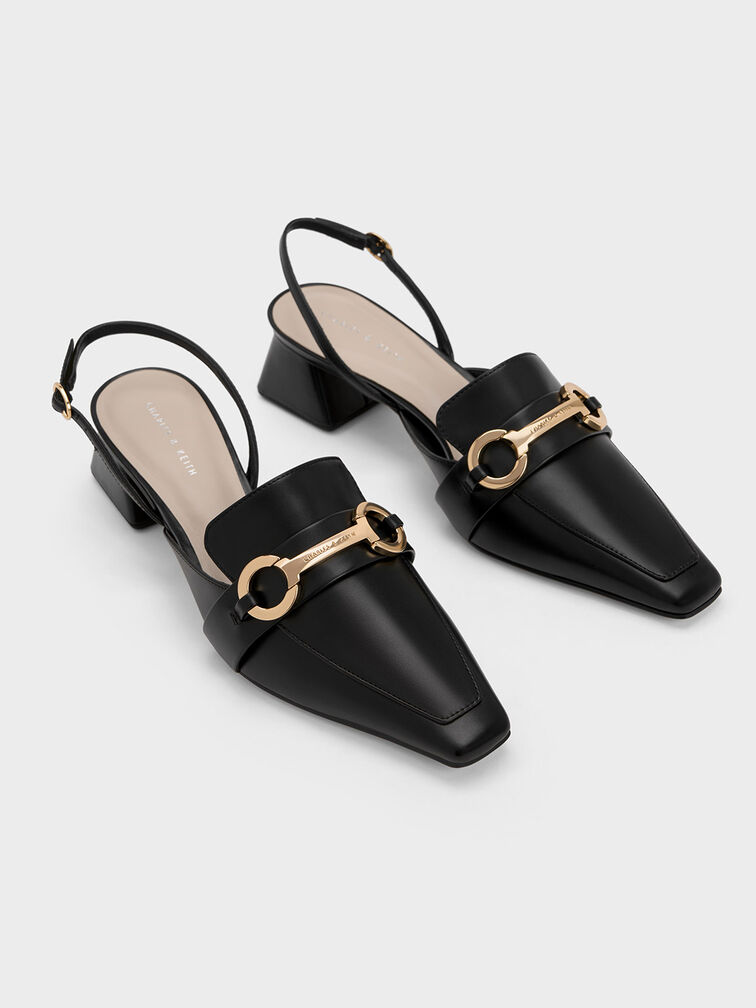 Metallic Bar Slingback Pumps, , hi-res