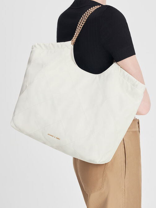 Bethel Chain Handle Tote Bag, White, hi-res