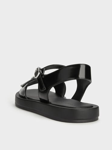 Buckled Slingback Sandals, Black Boxed, hi-res
