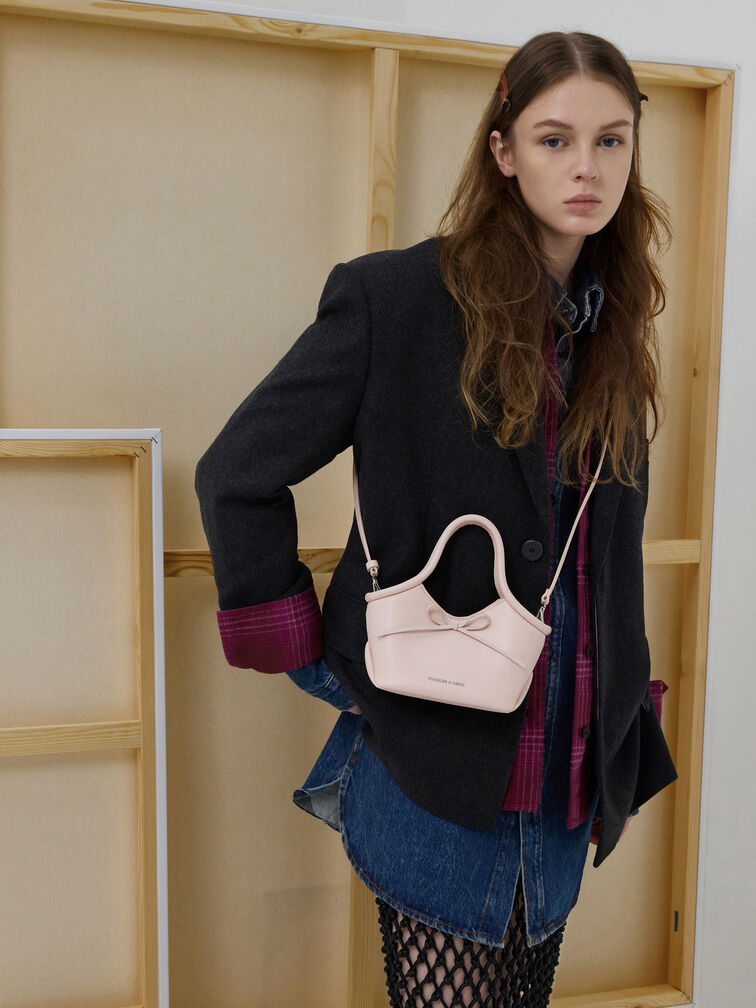 Hazel Bow Tubular Top Handle Bag, Soft Pink, hi-res