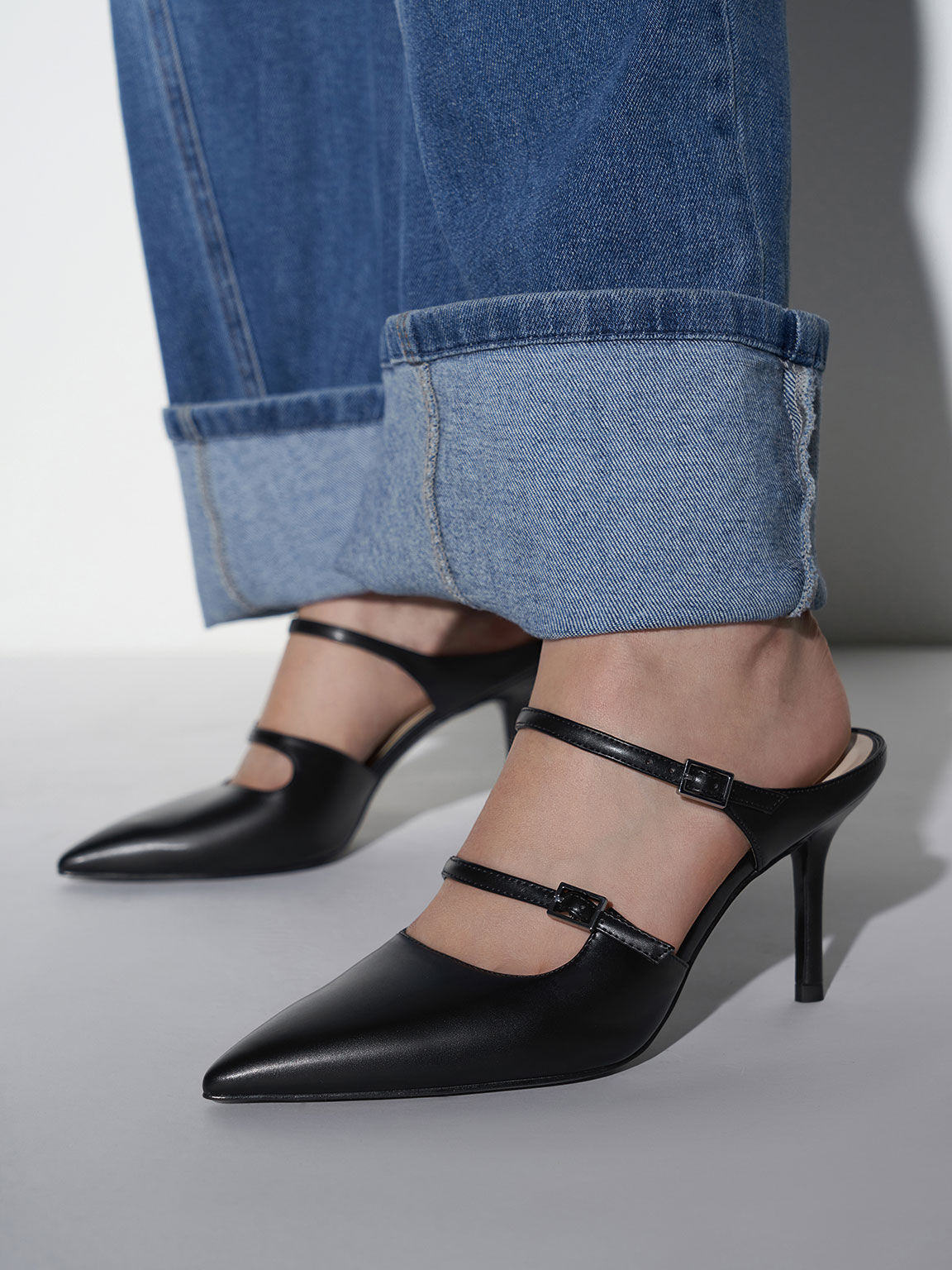 Double Strap Mary Jane Mules, Black, hi-res