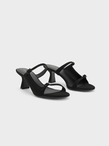 Textured Double Strap Heeled Mules, , hi-res