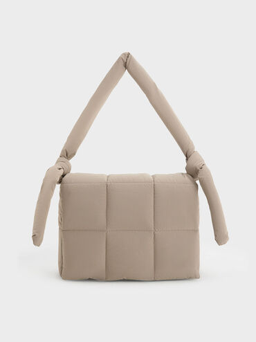 Errya Nylon Quilted Puffy Crossbody Bag, สีโทป, hi-res