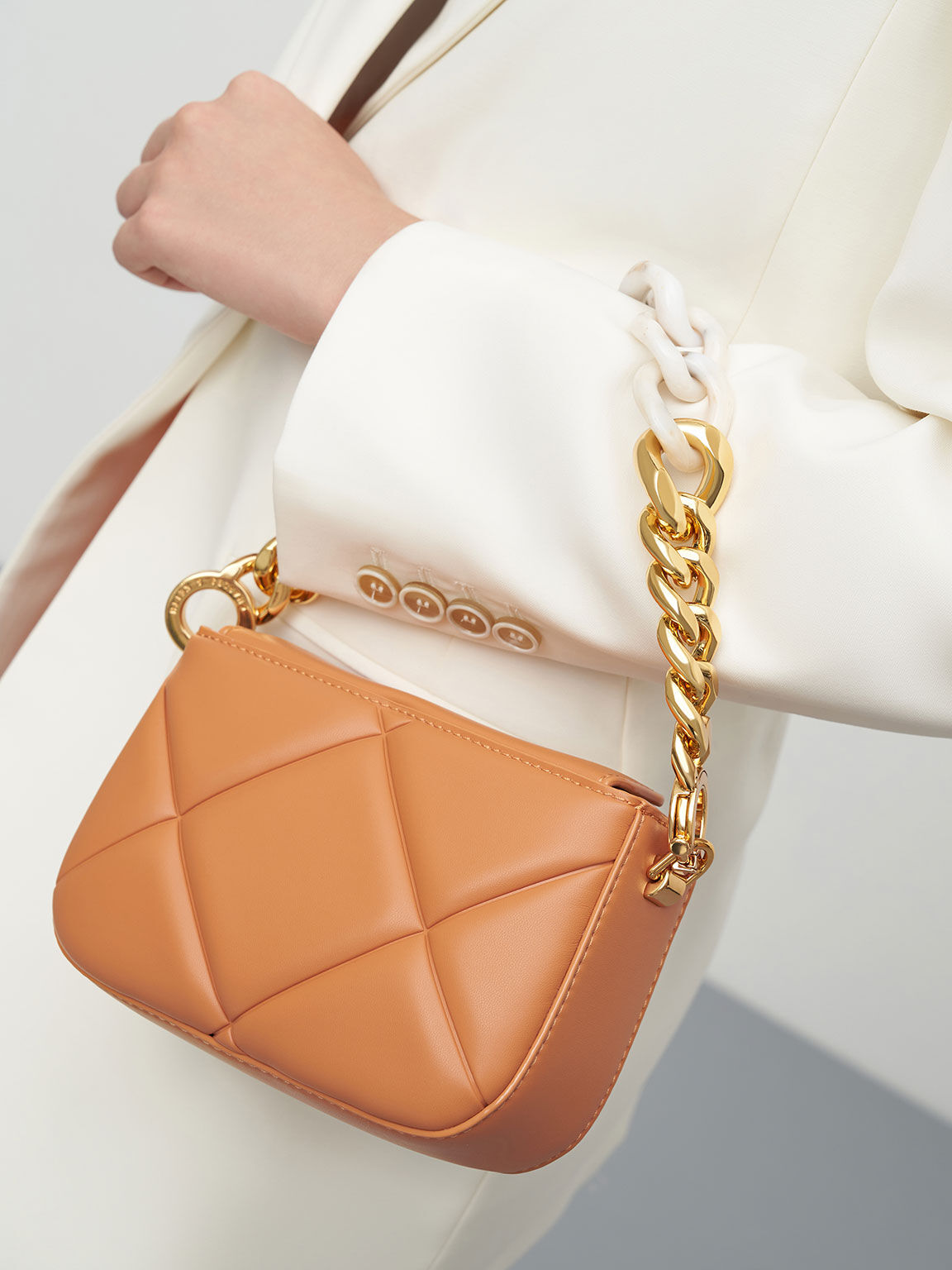 Danika Chunky Chain-Handle Padded Bag, Pumpkin, hi-res