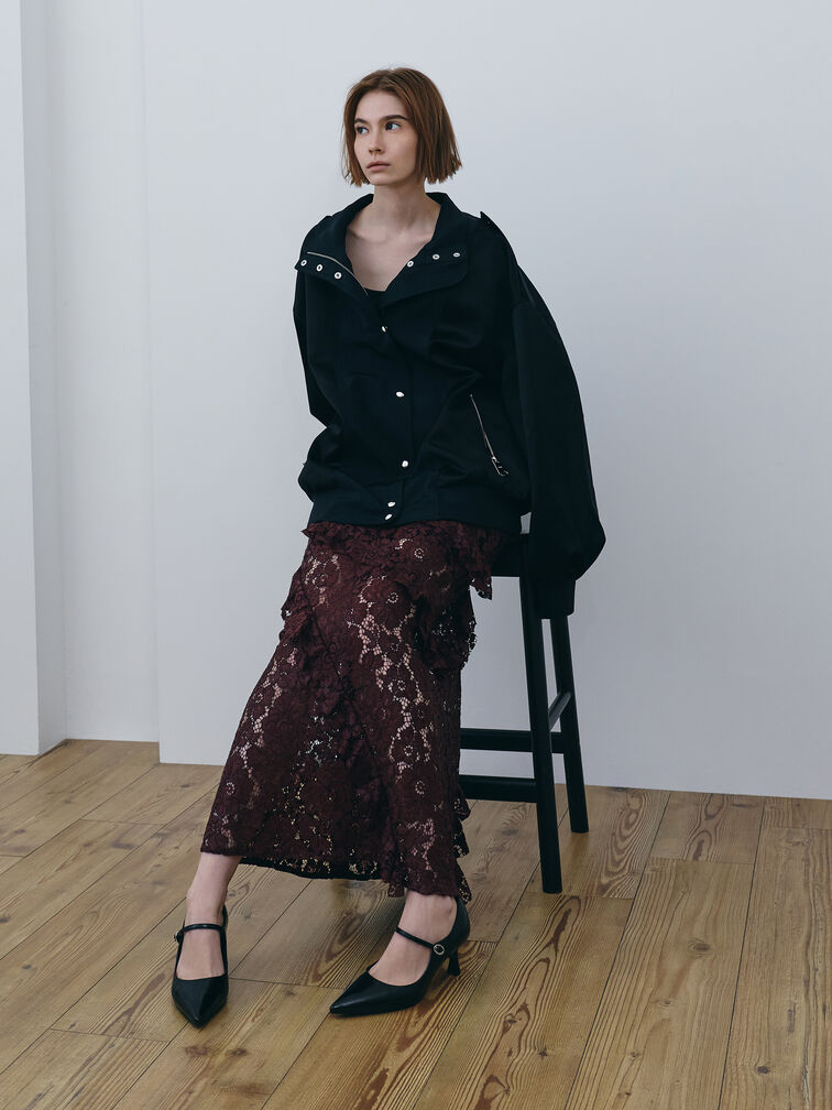 รองเท้าปิดส้นทรงแมรี่เจนหัวแหลม, หนังเงาสีดำ, hi-res