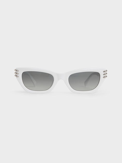 Recycled Acetate Metallic-Accent Angular Cat-Eye Sunglasses, White, hi-res