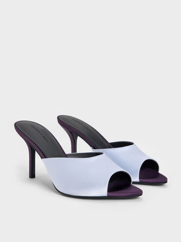 Valentina Satin Peep-Toe Stiletto Mules, Blue, hi-res