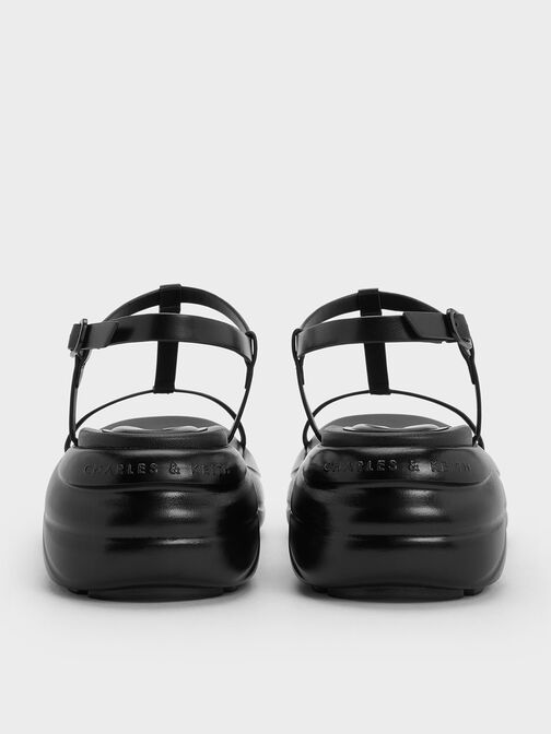 T-Bar Curved Platform Sports Sandals, Black, hi-res