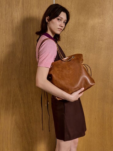 กระเป๋าโท้ทดีไซน์สายถักแบบคู่รุ่น Arya, สีดิสเทรสด์แทน, hi-res