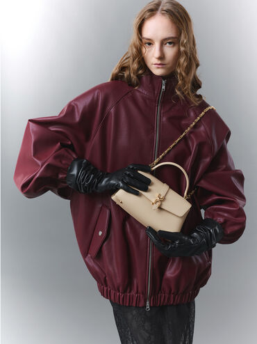 กระเป๋าถือดีไซน์สายโซ่ตกแต่งหัวเข็มขัดเมทัลลิครุ่น Adalyn, สีดัสเต็ดโอ๊ต, hi-res