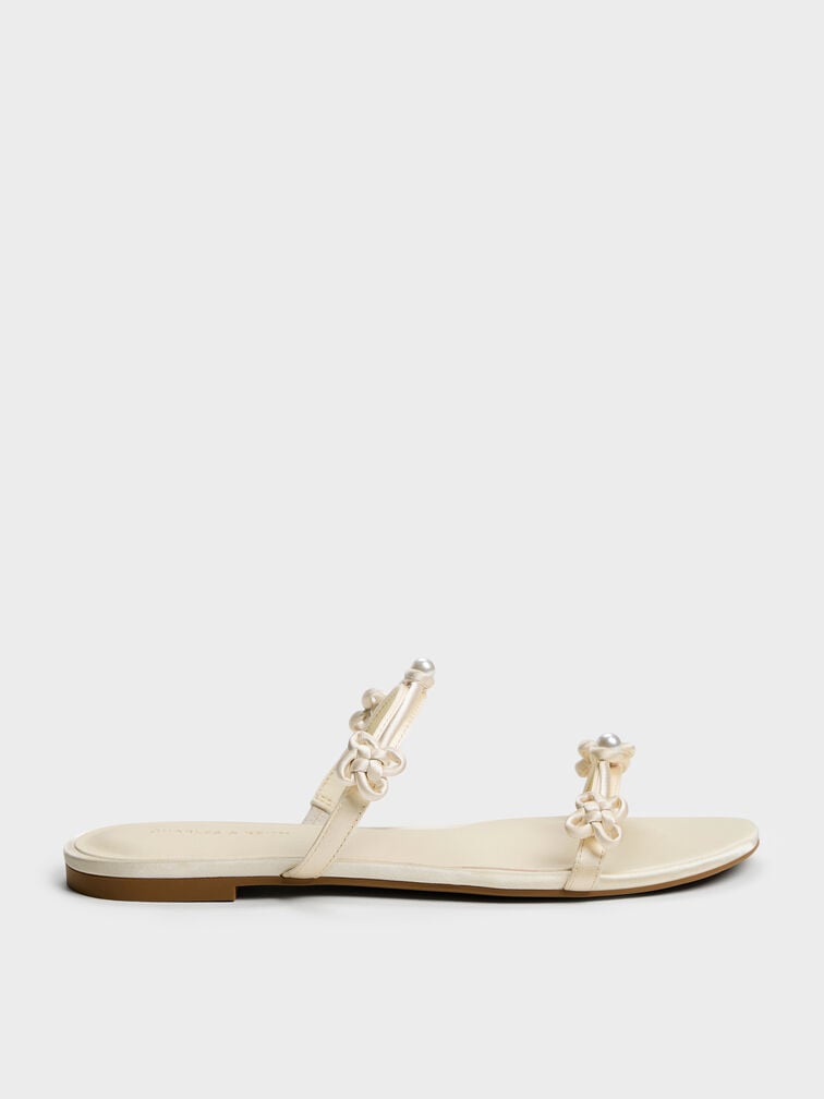 Orinda Knot-Pearl Slide Sandals, Butter, hi-res