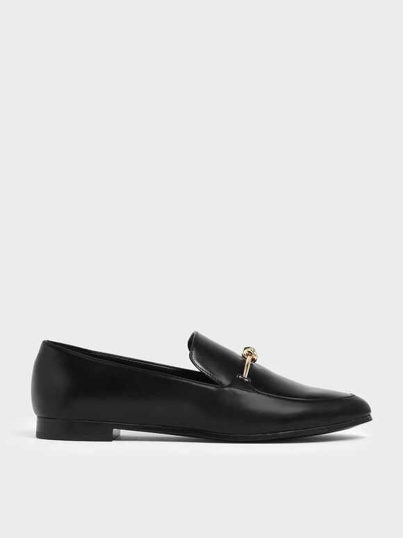 Metallic Knot Accent Loafers, Black, hi-res