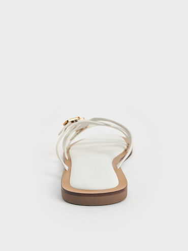 Strappy Buckled Slide Sandals, White, hi-res