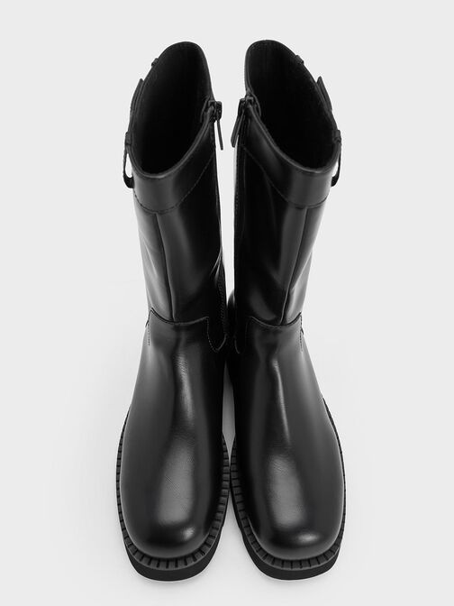 Side-Zip Lug-Sole Calf Boots, Black, hi-res
