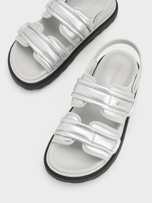 Romilly Metallic Puffy Sandals, Silver, hi-res