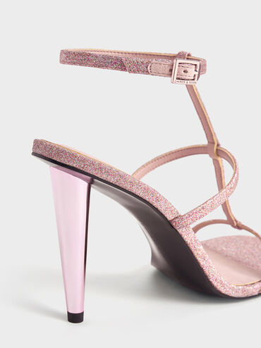 Glittered T-Bar Ankle-Strap Sandals, Pink, hi-res