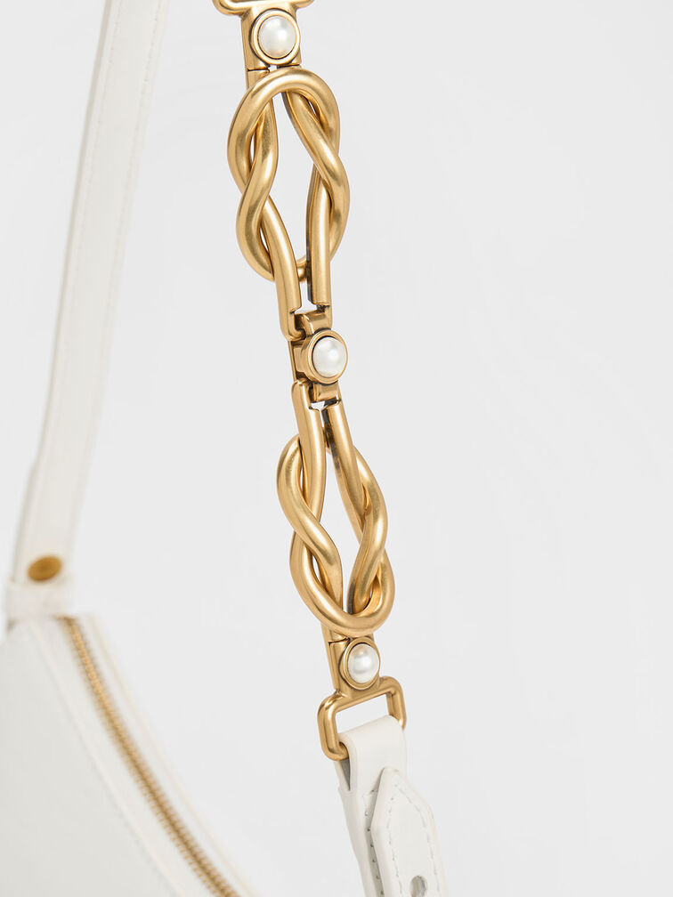Metallic-Accent Strap Trapeze Bag, White, hi-res
