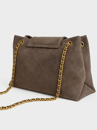 Large Apfra Quilted Shoulder Bag, Stone Grey, hi-res