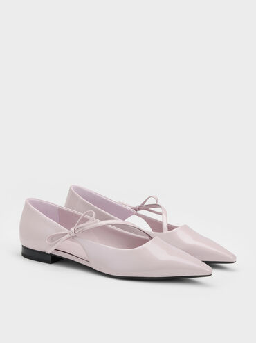 Patent Pointed-Toe Bow-Strap Flats, Light Pink, hi-res