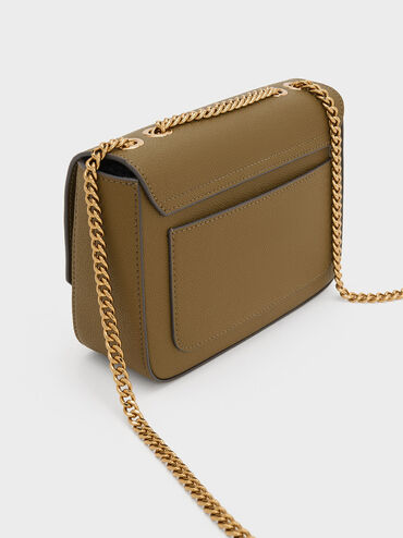 Sue Chain-Strap Shoulder Bag, Khaki, hi-res