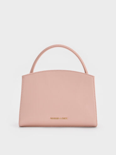 กระเป๋าถือพร้อมหูจับดีไซน์ลายตารางรุ่น Aubrielle, สีชมพูอ่อน, hi-res