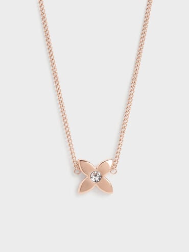 Felicity Flower-Motif Crystal Necklace, Rose Gold, hi-res