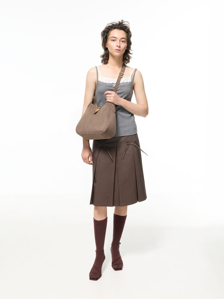 กระเป๋าโฮโบหนังกลับรุ่น Adalyn, สีสโตนเกรย์, hi-res