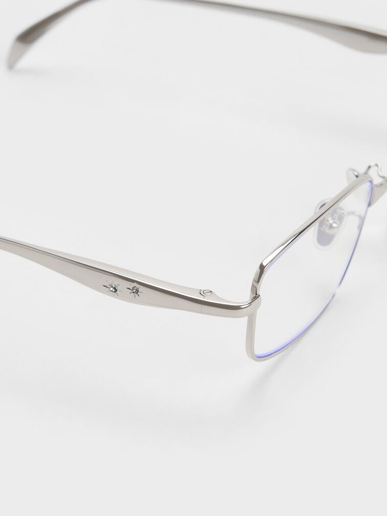 แว่นตากันแดดกรอบทรงเหลี่ยมขอบโลหะพร้อมเลนส์ใสรุ่น Celestia, สีเงิน แว่นตากันแดดกรอบทรงเหลี่ยมขอบโลหะพร้อมเลนส์ใสรุ่น Celestia, สีเงิน, hi-res