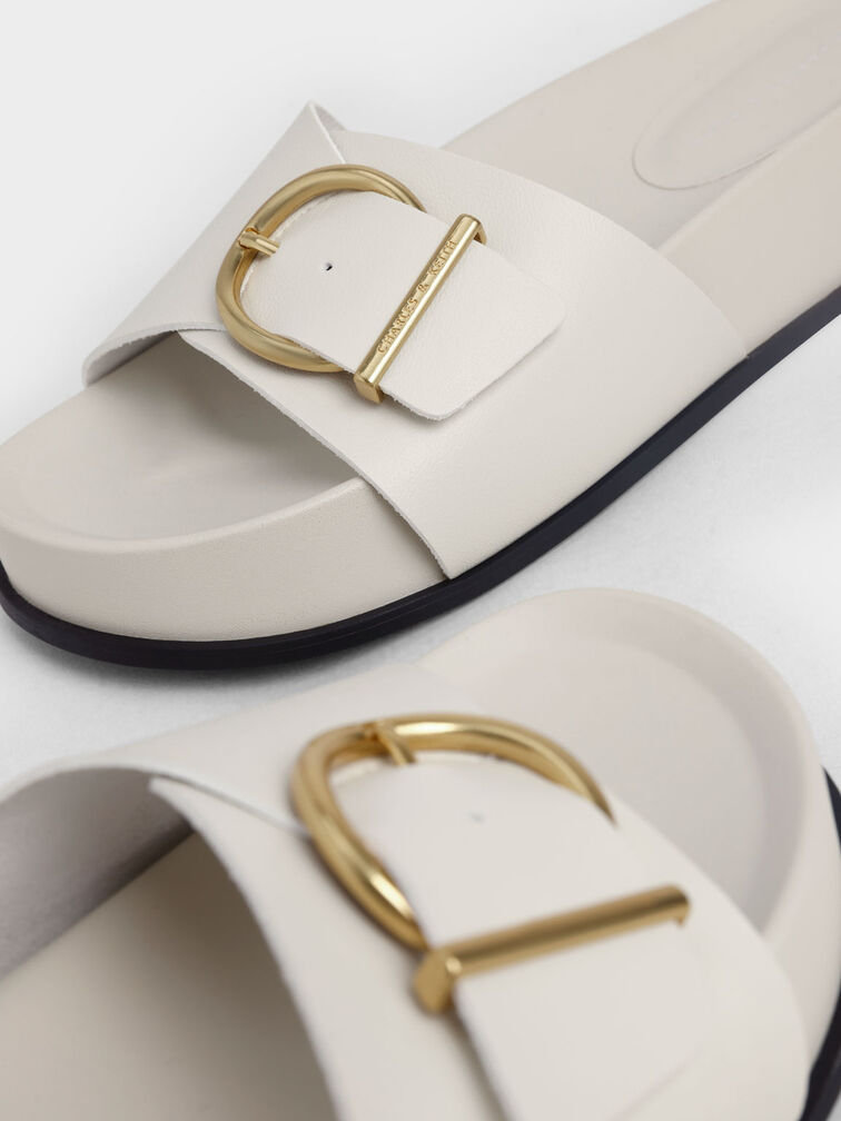 Metallic Buckle Flatform Sandals, , hi-res