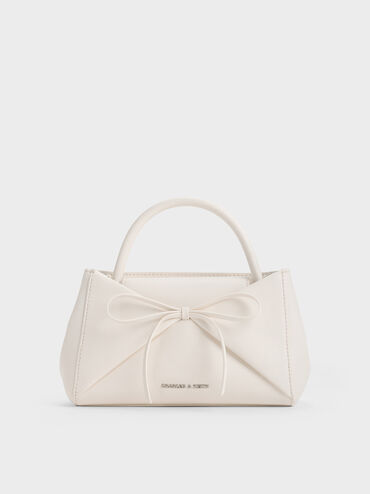 Hazel Bow Panelled Top Handle Bag, Cream, hi-res
